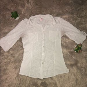 Medium Juniors Women White Button Down Shirt BONGO